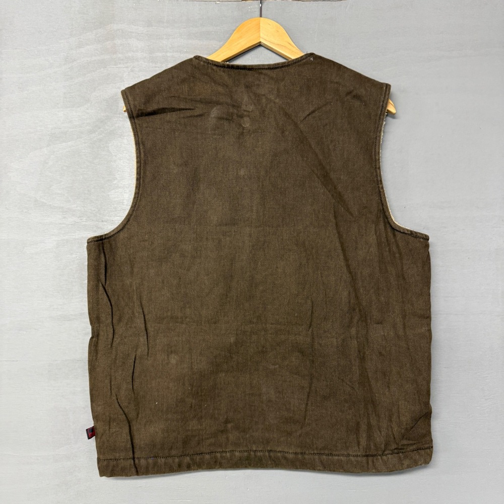 Vintage Woolrich Vest Brown Canvas Sherpa Lined Full Zip Workwear Medium - Picture 3 of 6